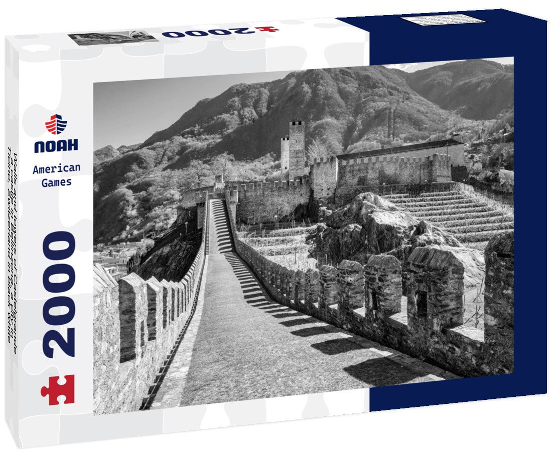 Walls and towers of Castelgrande, a castle in Bellinzona, a city in Ticino, Switzerland 2000pc PuzzleBlack and White