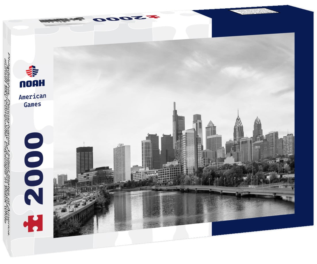Philadelphia, Pennsylvania, United States of America. Aerial a modern downtown. Sunset Sky Composite. Cityscape 2000pc PuzzleBlack and White