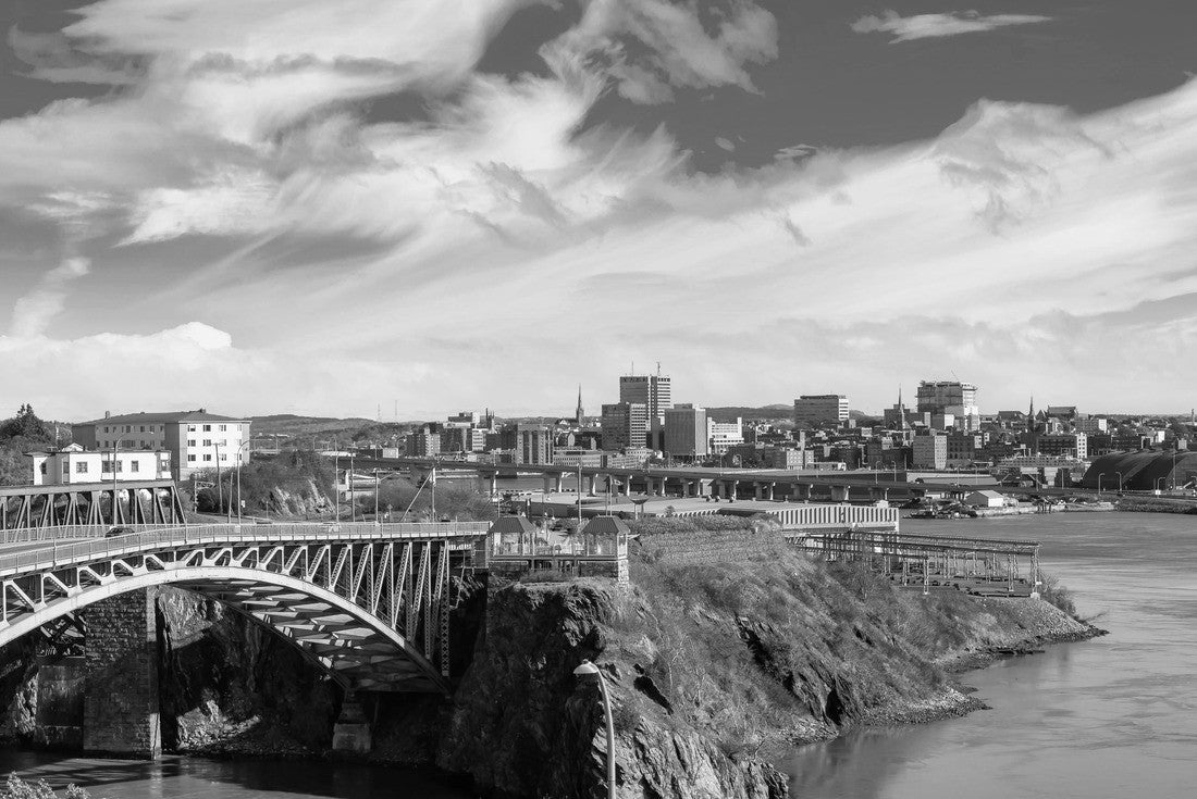 Saint John, New Brunswick, Canada. the Reversing Falls Bridge during a sunny day. Blue Sky Art Render 2000pc PuzzleBlack and White