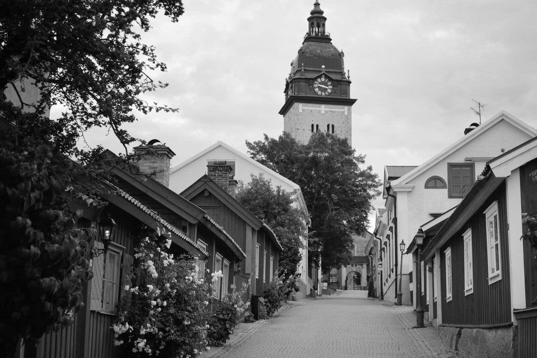 An empty street to the cathedral. Traditional swedish architecture. Strängnäs, Mälaren lake, Sweden 2000pc PuzzleBlack and White