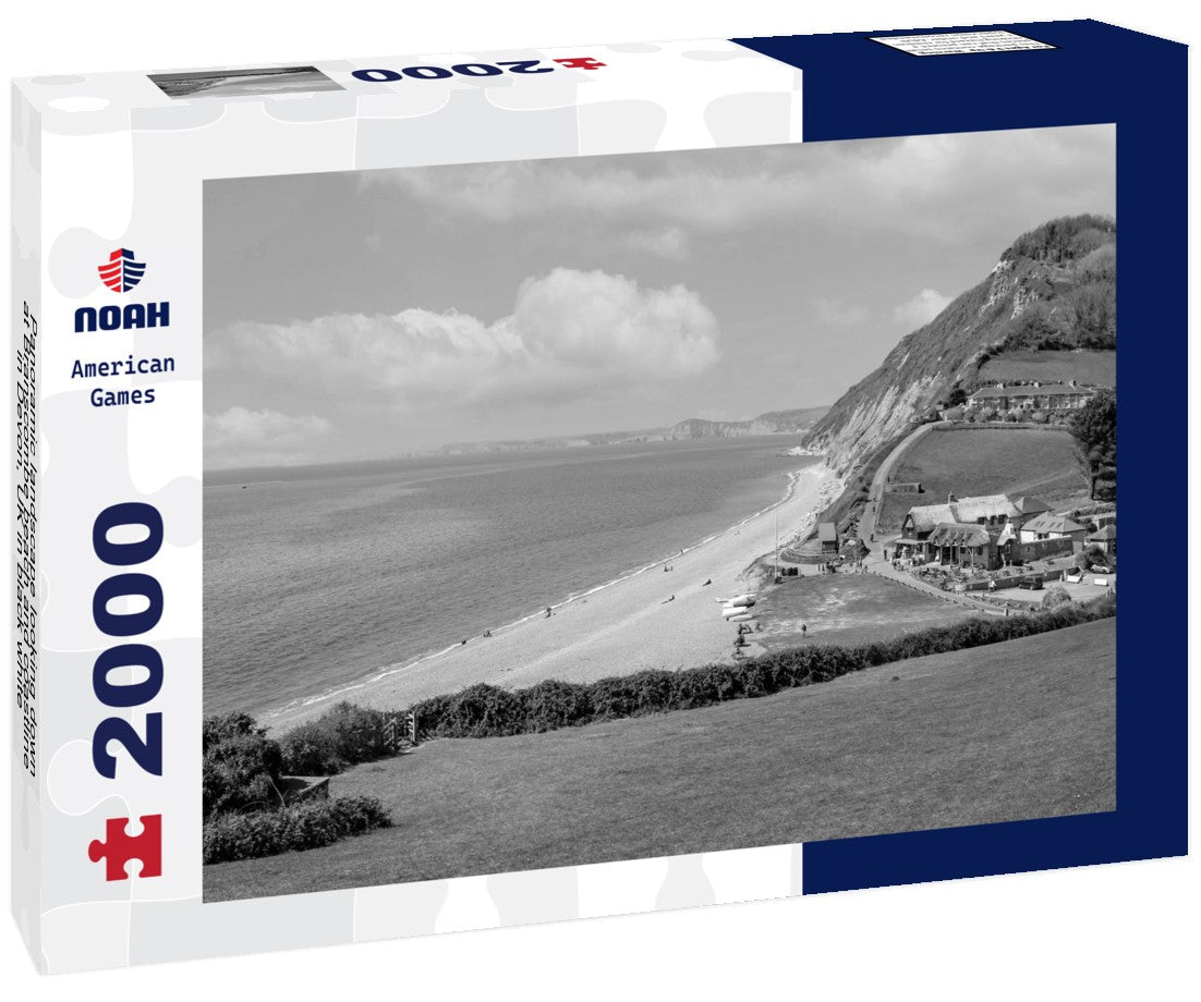looking down at Branscombe beach and coastline in Devon, UK 2000pc PuzzleBlack and White