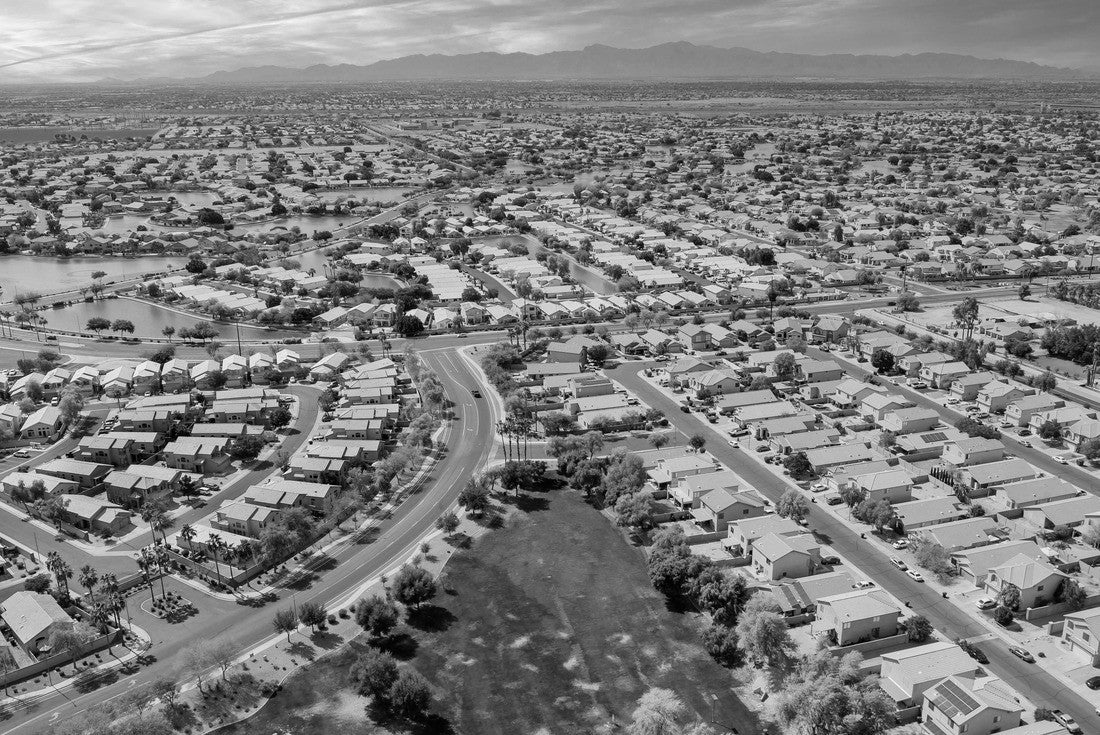 Noah Jigsaw Puzzle Aerial view of a small sleeping area roofs of the houses in the Avondale small towns Avondale small town landscape on Arizona in black white 2000 pieces