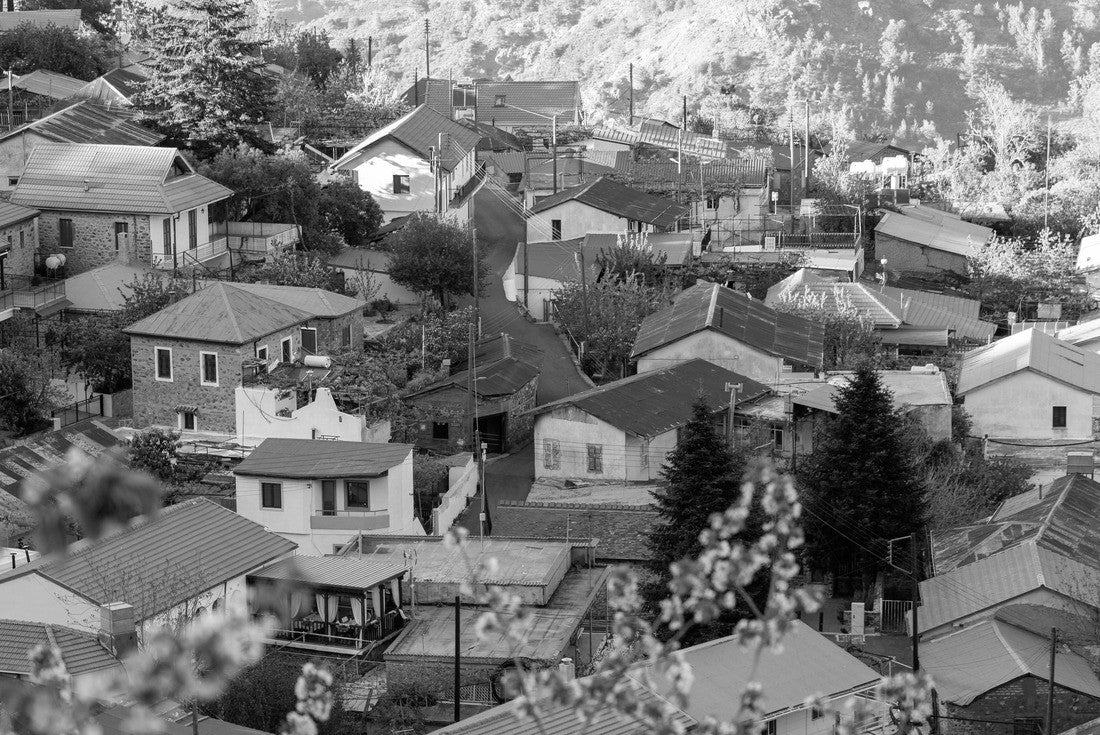 A famous picturesque mountain resort village in the Pedoulas area in the Troodos mountains of Cyprus 2000pc PuzzleBlack and White