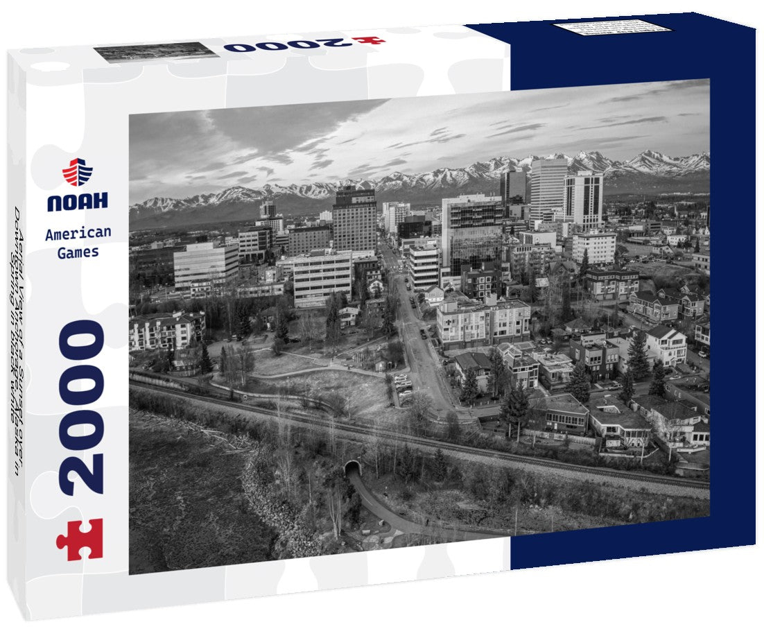 Aerial View of a Sunset over Downtown Anchorage, Alaska in Spring 2000pc PuzzleBlack and White
