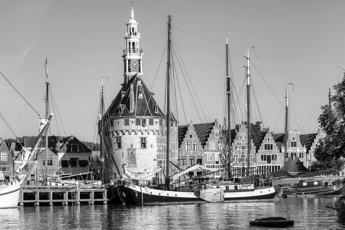 Noah Jigsaw Puzzle Historic tower Hoofttoren in the harbor of Hoorn, North Holland, Netherlands in black white 2000 pieces