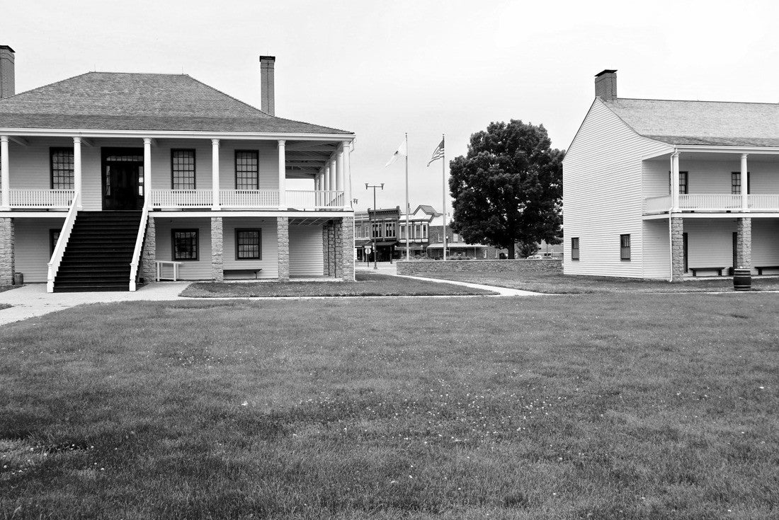 Noah Jigsaw Puzzle Fort Scott National Historic Site in Kansas. The buildings and grounds represent Fort Scott in the 1840s when the fort was built to protect the permanent Indian frontier in black white 2000 pieces