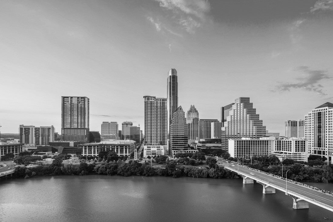 Noah Jigsaw Puzzle Austin, Texas, USA Downtown skyline at the Colorado River at dusk in black white 2000 pieces