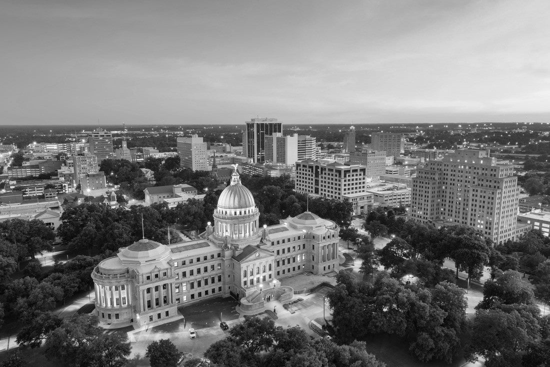 Jackson, Mississippi, USA Skyline over the Capitol Building at dusk 2000pc PuzzleBlack and White