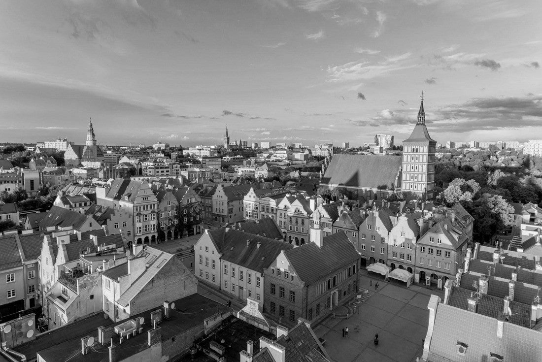 Olsztyn - the Old Town, the town hall, the Cathedral Basilica of St. James, tenement houses, the new town hall, the Sacred Heart of Jesus Church, the High Gate 2000pc PuzzleBlack and White