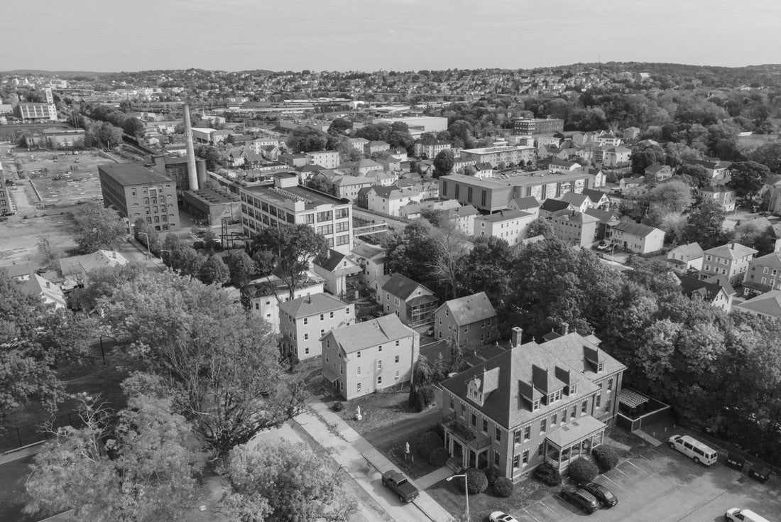 Aerial view of historic downtown Worcester with fall foliage in city of Worcester, Massachusetts MA, USA 2000pc PuzzleBlack and White