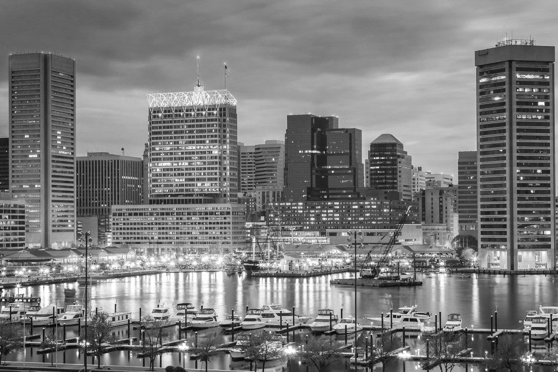 Baltimore skyline and Inner Harbor from Federal Hill at dusk 2000pc PuzzleBlack and White