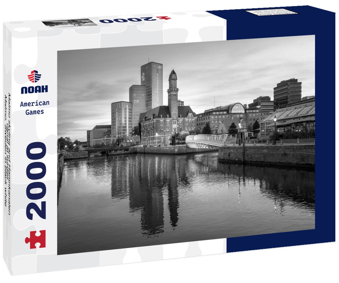 Malmo skyline and Hamnkanalen canal at sunset - Malmo, Sweden 2000pc PuzzleBlack and White