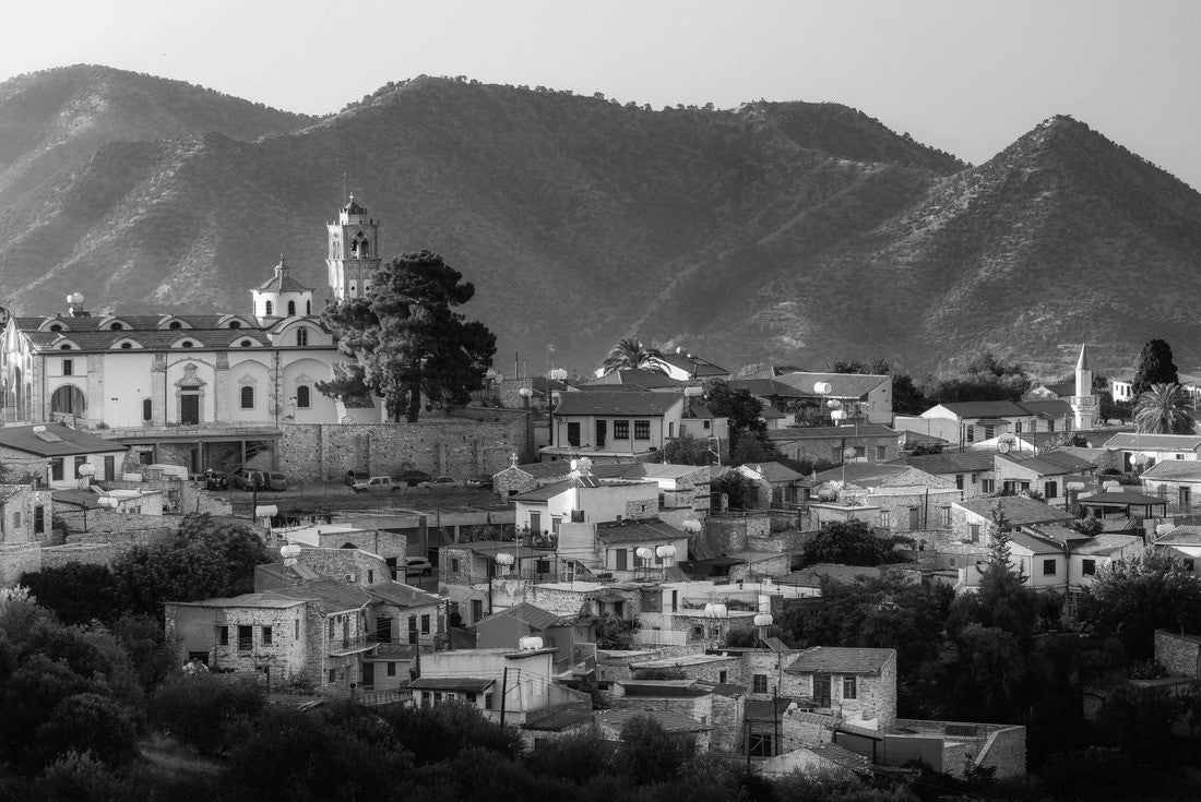 Beautiful view over Lefkara Village and Troodos Mountains at the background in Larnaca district, Cyprus 2000pc PuzzleBlack and White