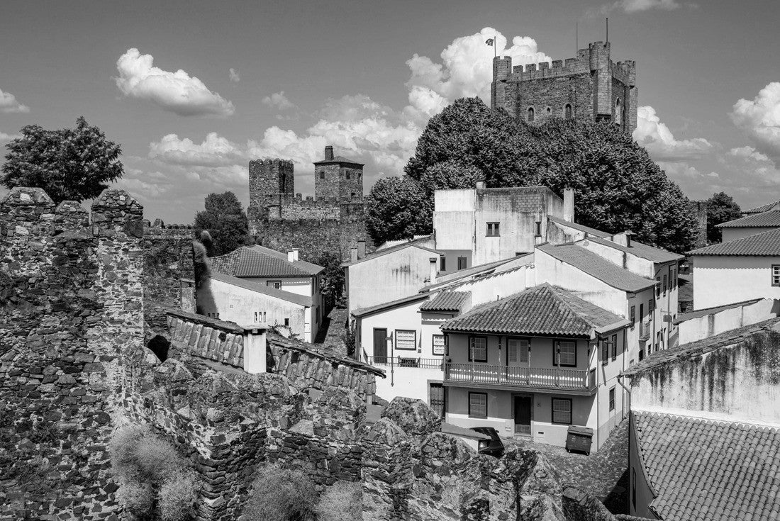 Noah Jigsaw Puzzle View of the tower of the castle “Castelo de Bragança”, surrounded by white houses with red roofs, district of Bragança, Montesinho, Portugal in black white 2000 pieces