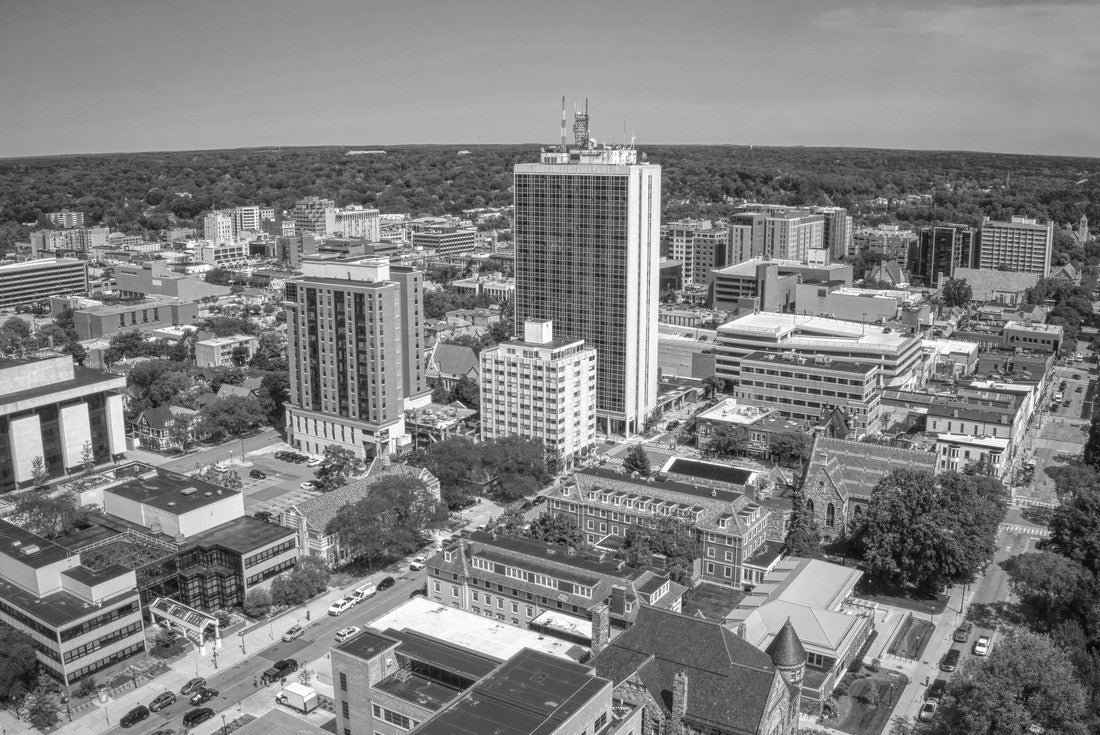 Aerial view of downtown Ann Arbor, Michigan in summer 2000pc PuzzleBlack and White