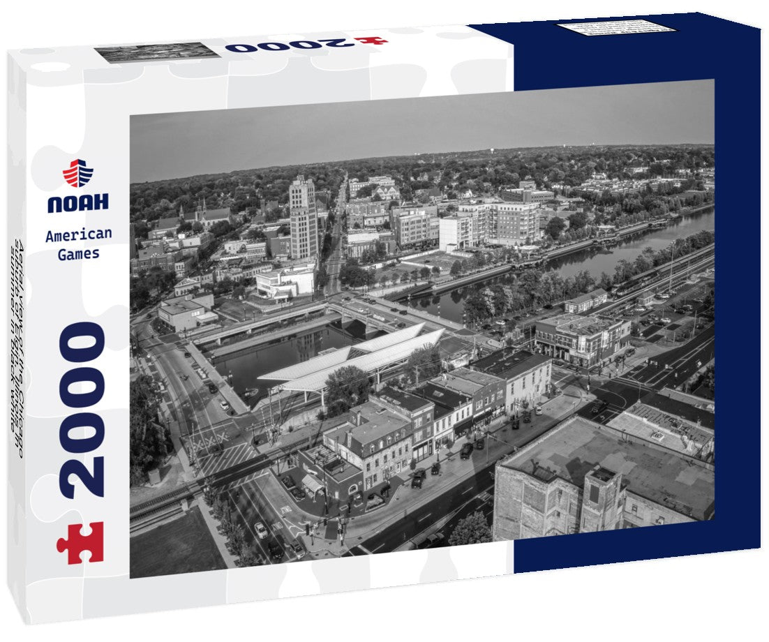 Aerial view of the Chicago suburb of Elgin, Illinois in summer 2000pc PuzzleBlack and White