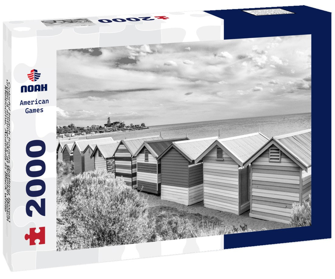 Colorful beach houses (bathing boxes) under a summer sky at Brighton Beach, Melbourne, Australia 2000pc PuzzleBlack and White