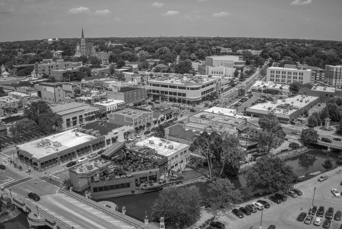 Aerial View of the Chicago Suburb of Naperville, Illinois 2000pc PuzzleBlack and White