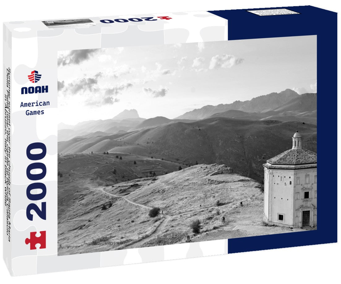 Summer sunset over the church of Santa Maria Della Pietà near the castle of Rocca Calascio in Abruzzo, Italy 2000pc PuzzleBlack and White
