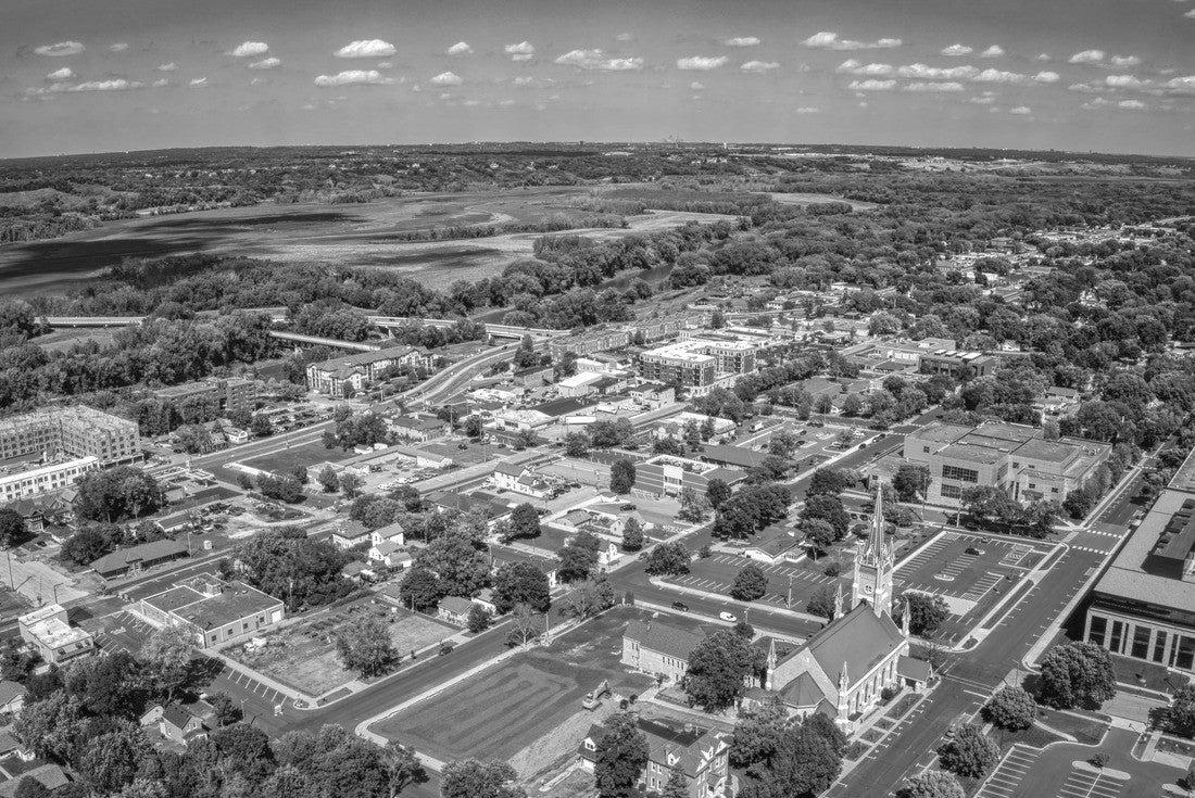 Aerial View of the Twin Cities far Outer Suburb of Shakopee, Minnesota 2000pc PuzzleBlack and White