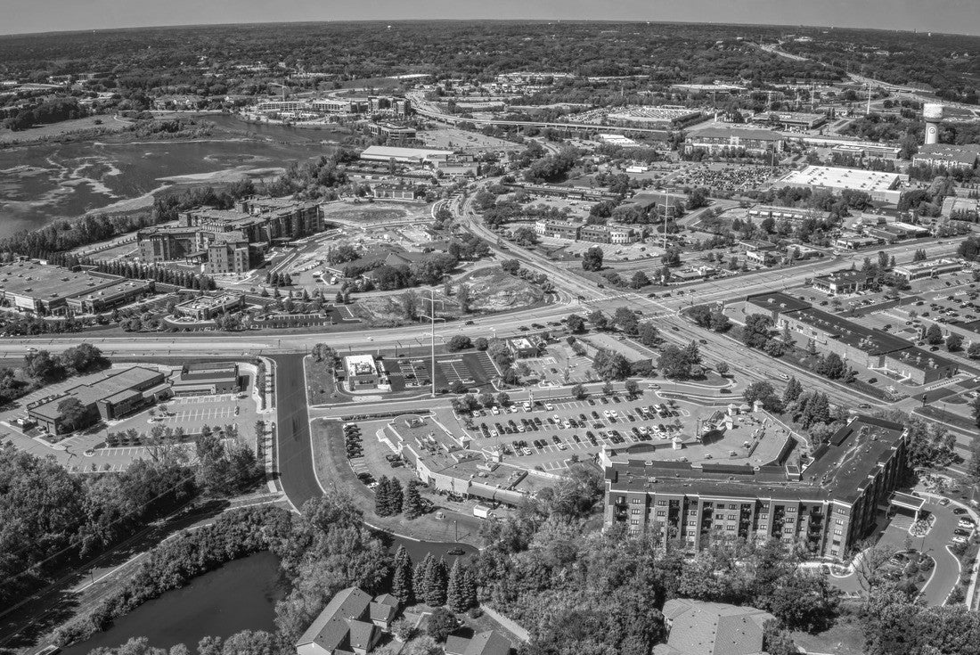 Aerial View of the Shopping District of Eden Prairie, Minnesota during Summer 2000pc PuzzleBlack and White