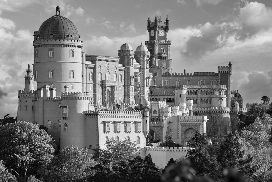 Palace of Pena in Sintra. Lisbon, Portugal. Famous landmark. Summer morning landscape with blue sky 2000pc PuzzleBlack and White
