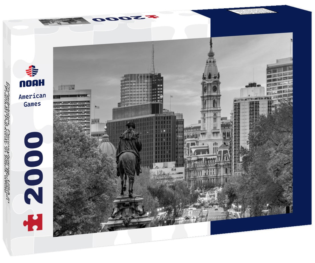 Philadelphia, Pennsylvania, USA in the fall with a view of the Benjamin Franklin Parkway 2000pc PuzzleBlack and White