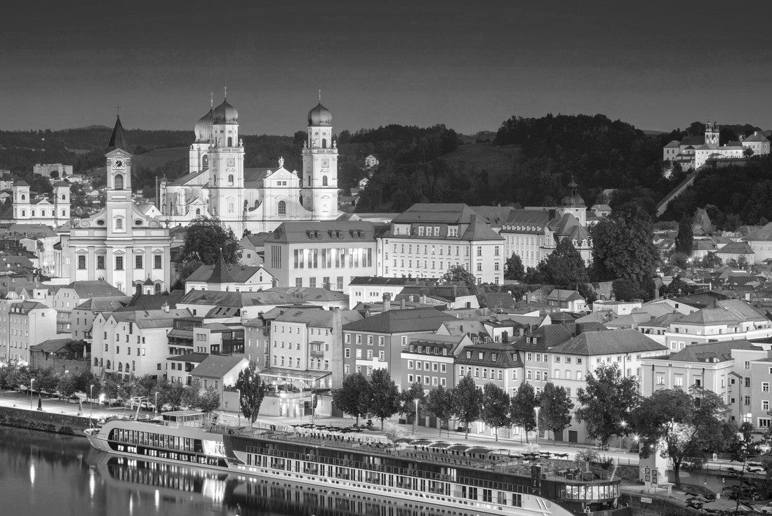 Passau Skyline, Germany Aerial view of the Passau skyline, Bavaria, Germany at dusk 2000pc PuzzleBlack and White
