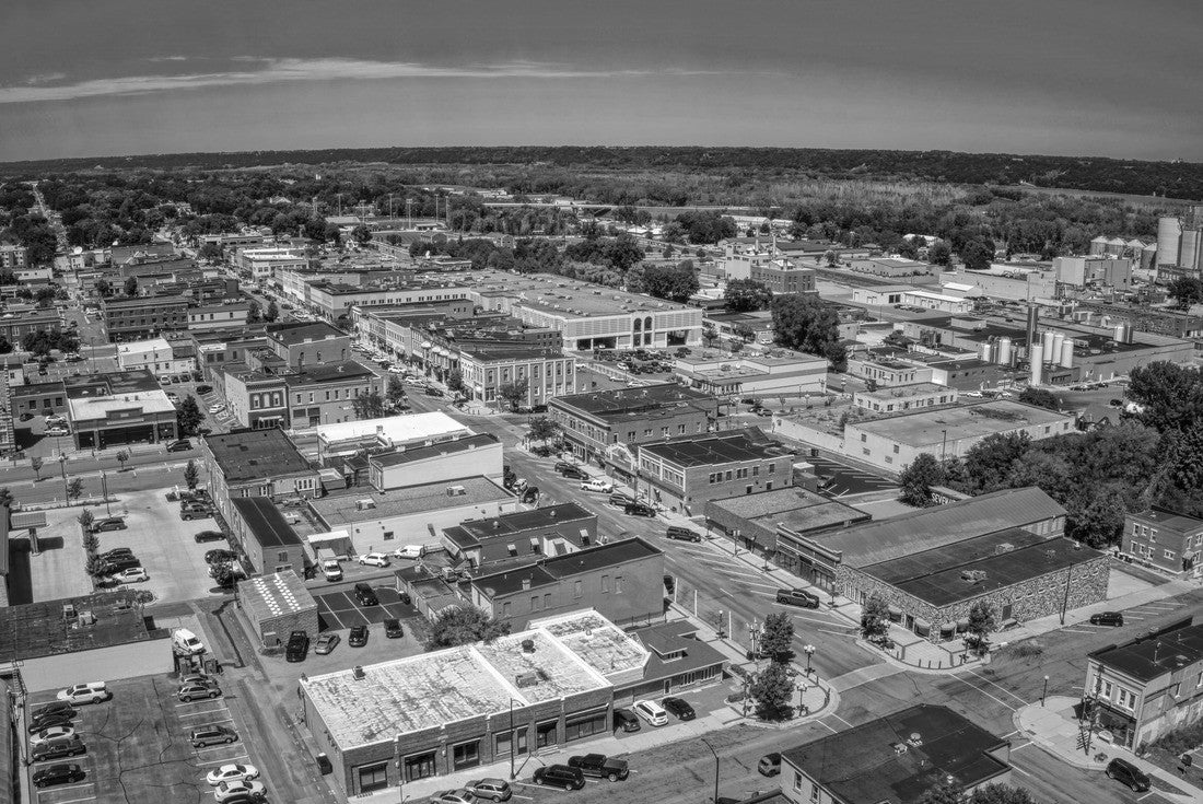 Aerial view of the German-inspired New Ulm, Minnesota 2000pc PuzzleBlack and White