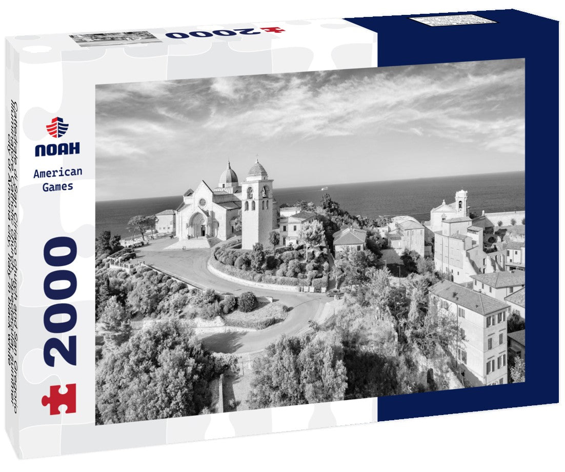 Cattedrale di San Ciriaco church and San Gregorio Illuminatore Catholic church. Spectacular summer city of Ancona city, Italy 2000pc PuzzleBlack and White