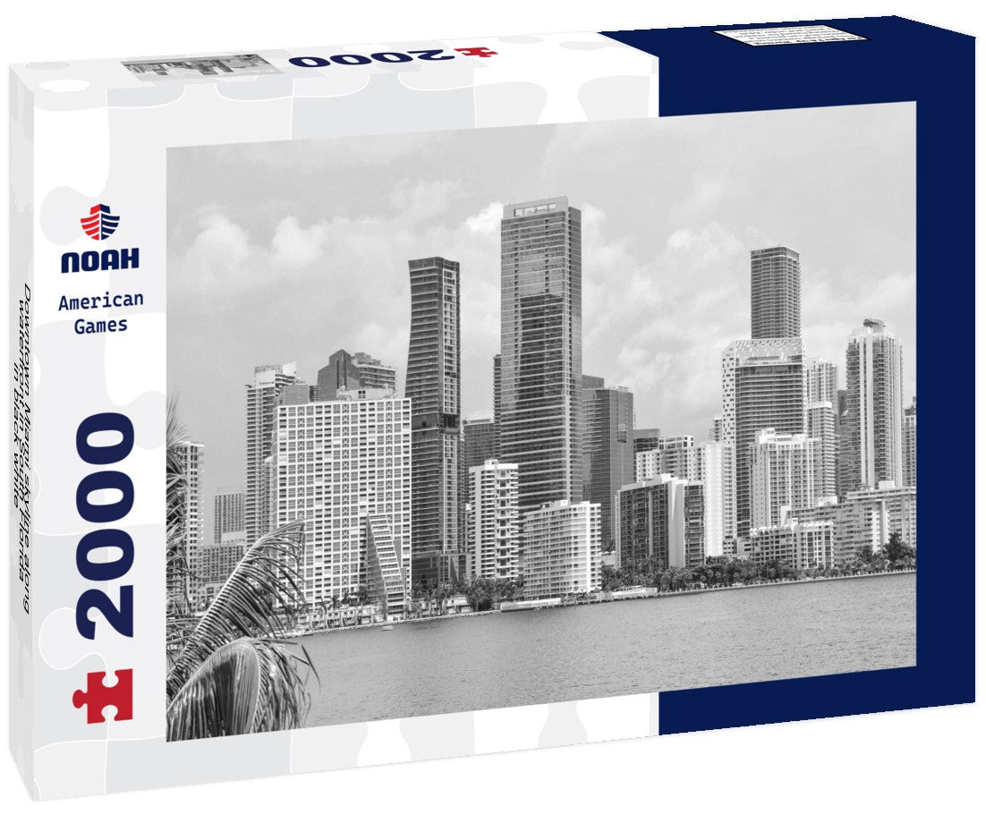 Downtown Miami skyline along waterfront in South Florida 2000pc PuzzleBlack and White