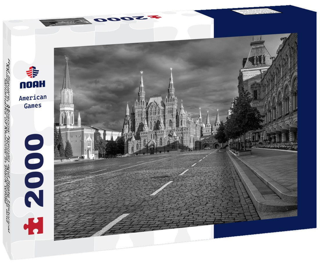 Red Square, Moscow Kremlin and State Historical Museum in Moscow, Russia. Architecture and landmarks of Moscow 2000pc PuzzleBlack and White