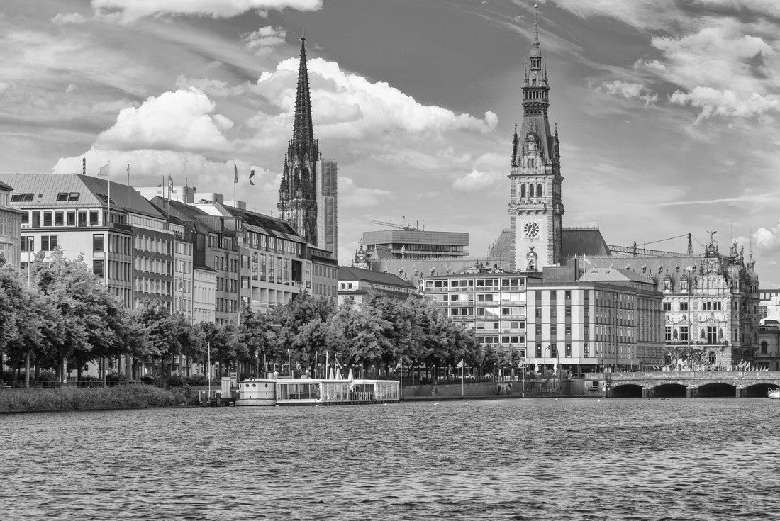 Noah Jigsaw Puzzle Hamburg Germany, city skyline at Alster with autumn foliage season in black white 2000 pieces