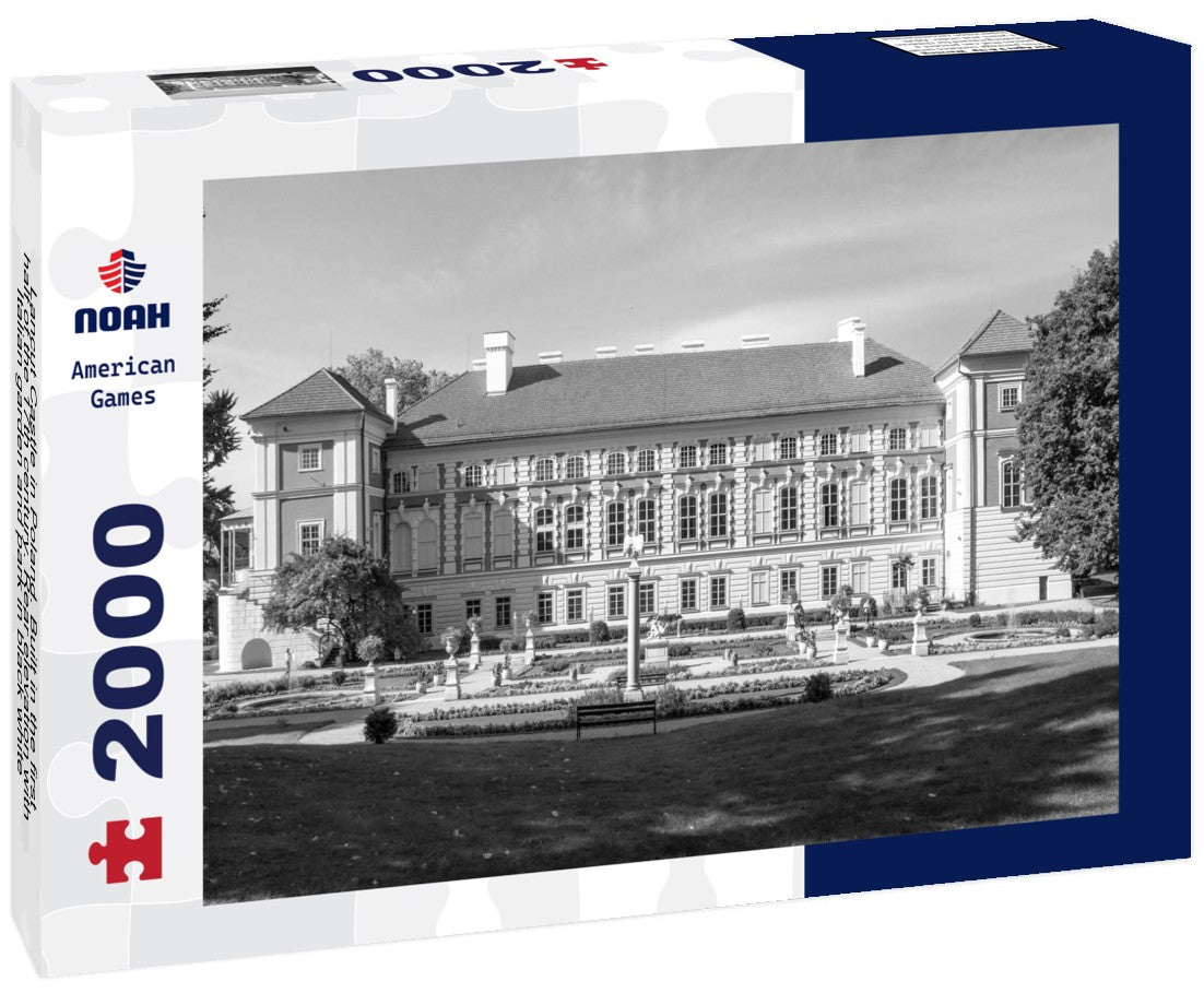 Lancut Castle in Poland. Built in the first half of the 17th century. Rear elevation with Italian garden and park 2000pc PuzzleBlack and White