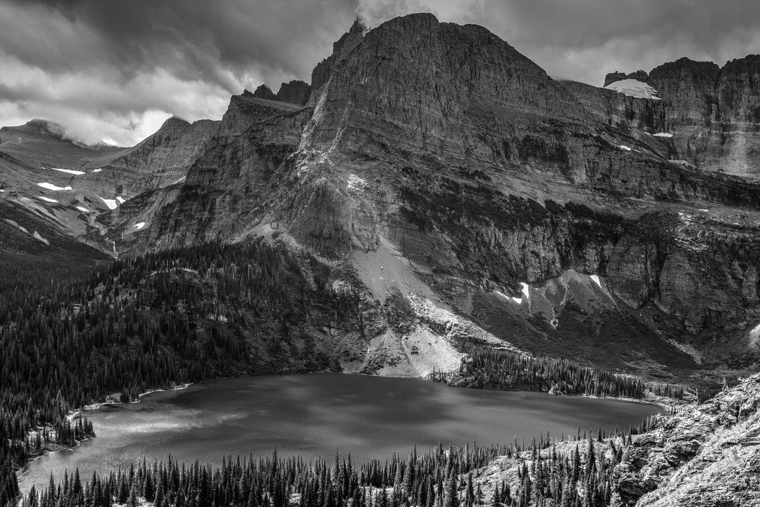 Noah Jigsaw Puzzle This is a view of one of the 3 Grinnell lakes and surrounding mountains, taken from the Grinnell Glacier Trail in the Many Glacier area of Glacier National Park in Montana in black white 2000 pieces
