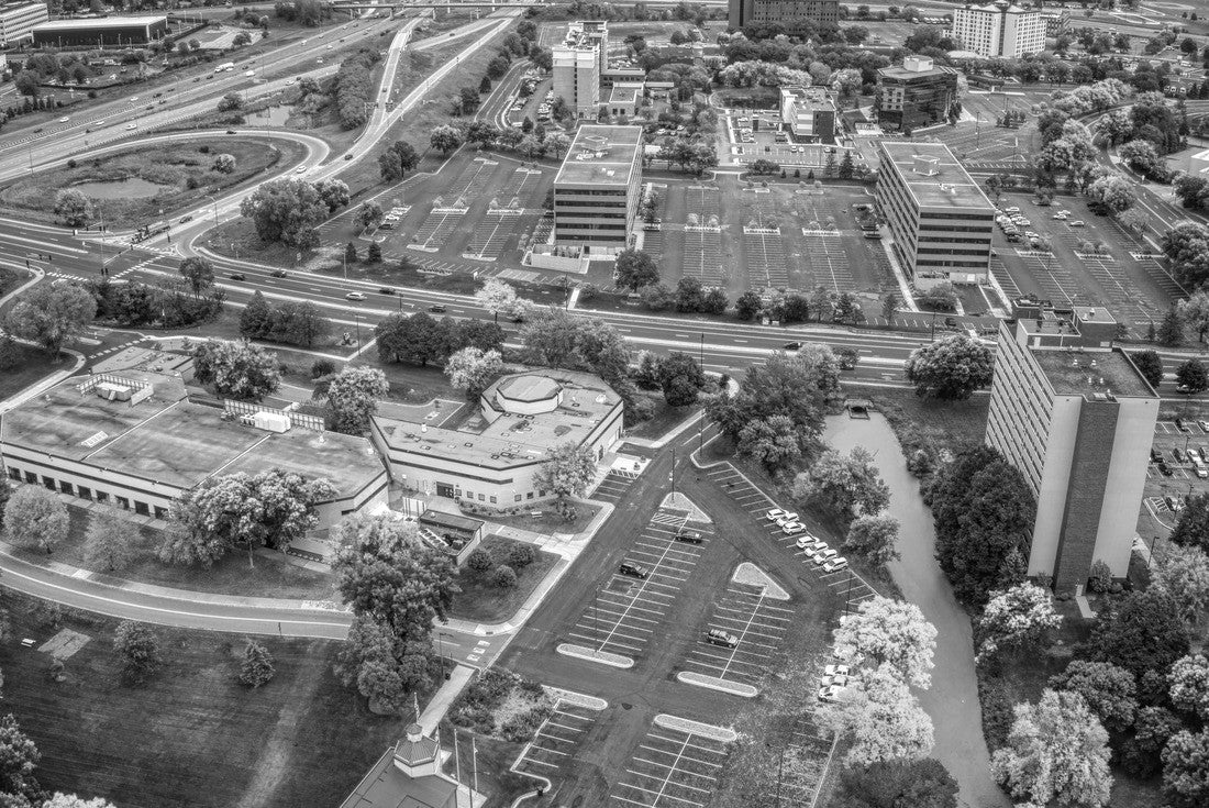Aerial View of the Suburb of Brooklyn Center, Minnesota 2000pc PuzzleBlack and White