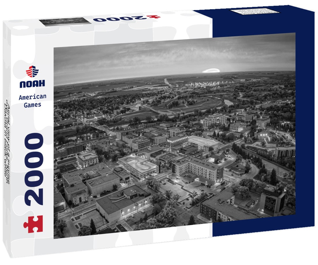 Aerial view of a sunrise over Grand Forks, North Dakota 2000pc PuzzleBlack and White