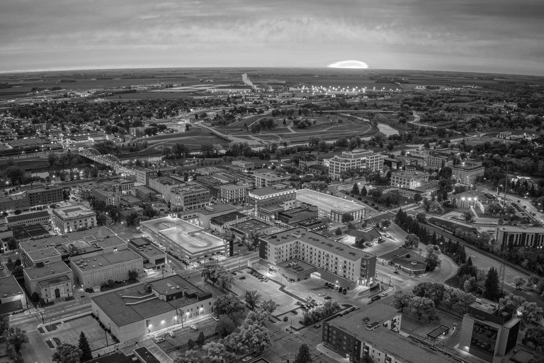 Aerial view of a sunrise over Grand Forks, North Dakota 2000pc PuzzleBlack and White