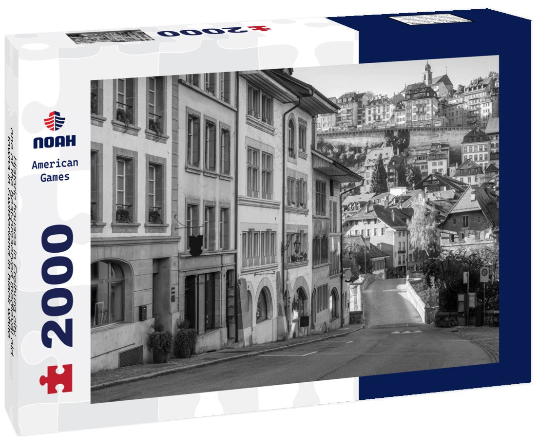 Historic houses in Freiburg city, one of the best-preserved medieval old towns in Switzerland 2000pc PuzzleBlack and White