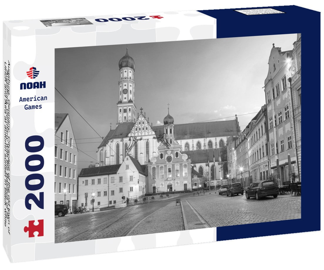 Augsburg, Germany. Cityscape of the old town of Augsburg, Germany with the Basilica of St. Ulrich and Afra at autumn sunset 2000pc PuzzleBlack and White
