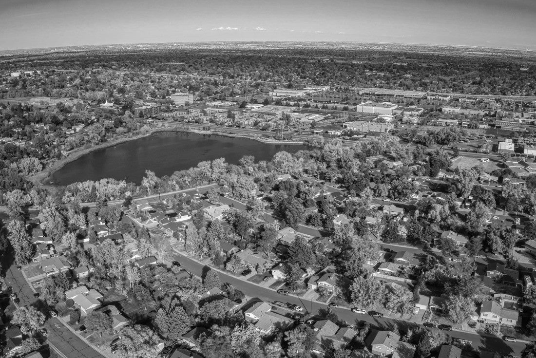 Aerial View of the Denver Suburb of Thornton, Colorado during Autumn 2000pc PuzzleBlack and White