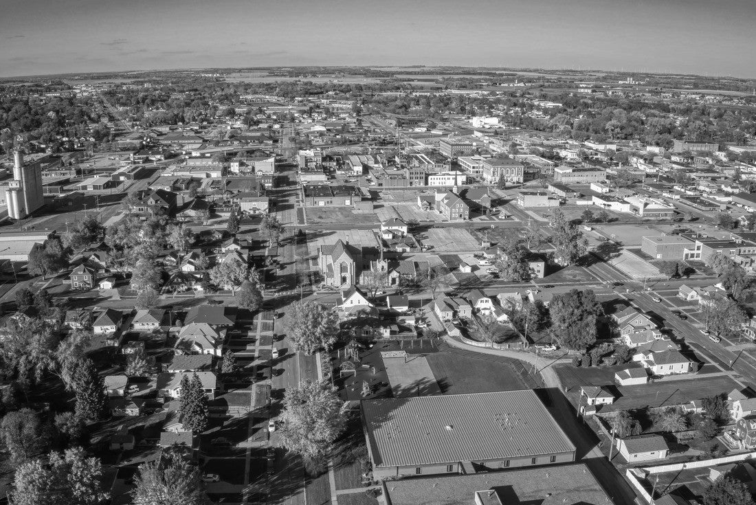 Aerial View of Downtown Norfolk, Nebraska in Autumn 2000pc PuzzleBlack and White