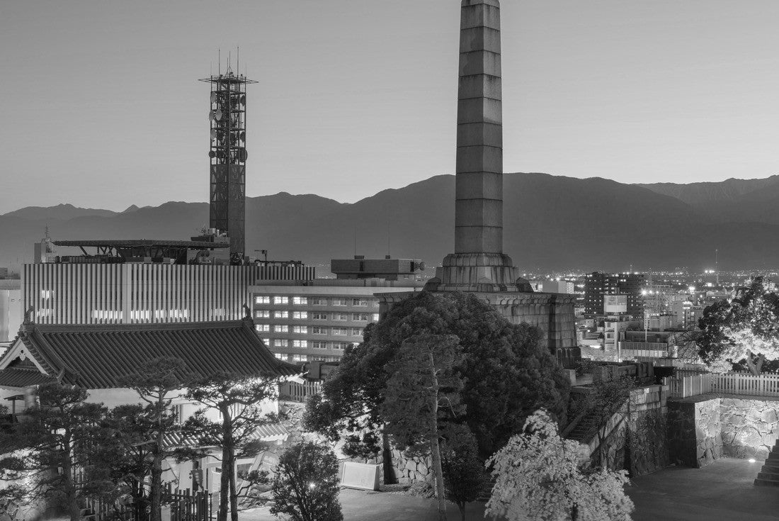 Noah Jigsaw Puzzle Kofu, Yamanashi, Japan downtown cityscape and monument tower in black white 2000 pieces