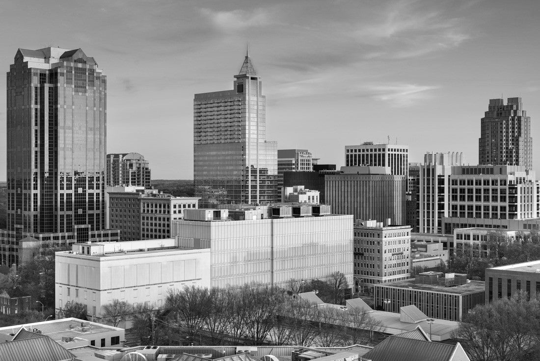 Noah Jigsaw Puzzle Raleigh, North Carolina, USA downtown city skyline at dusk in black white 2000 pieces