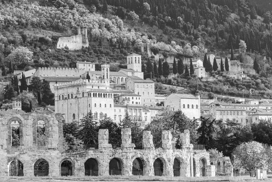 Noah Jigsaw Puzzle Italy. The Roman amphitheater was built two thousand years ago. Magnificent Renaissance palace. The town of Gubbio in the Umbrian mountains with rich history and grandiose architecture in black white 2000 pieces