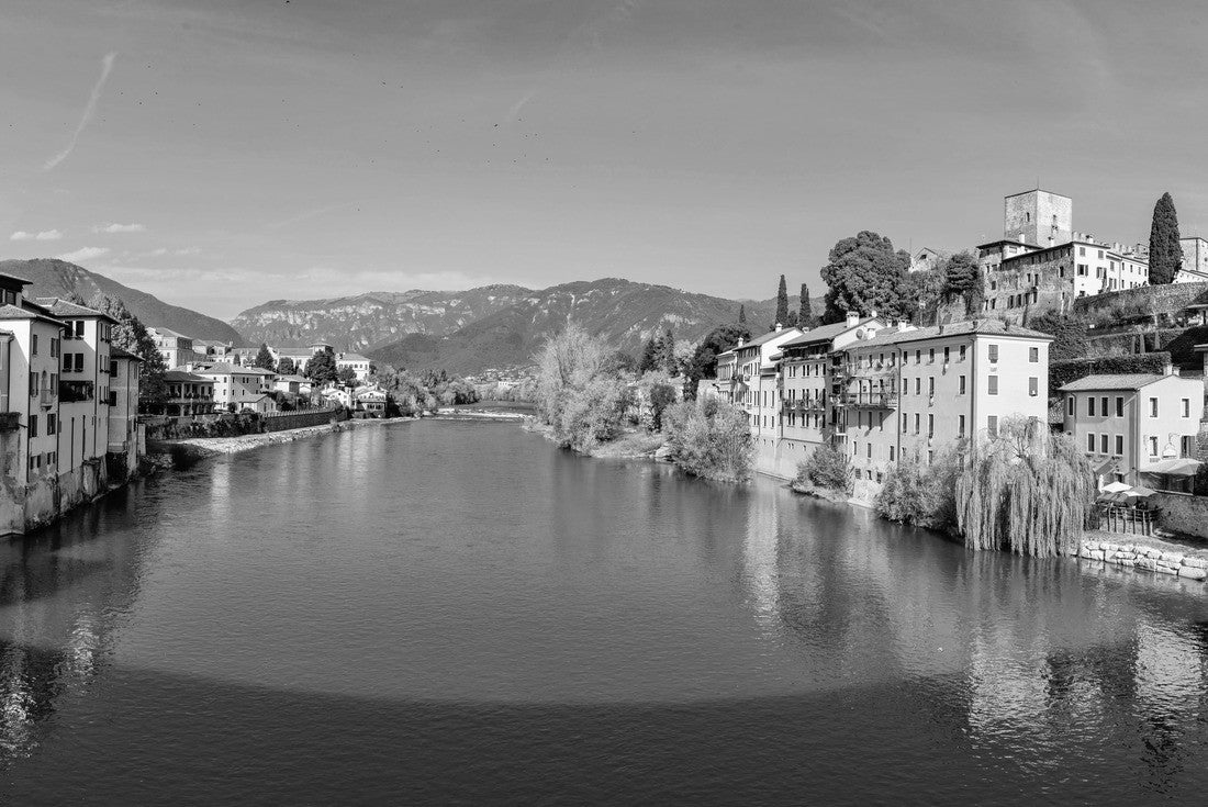 Bassano del Grappa on a sunny day from the old wooden bridge 2000pc PuzzleBlack and White