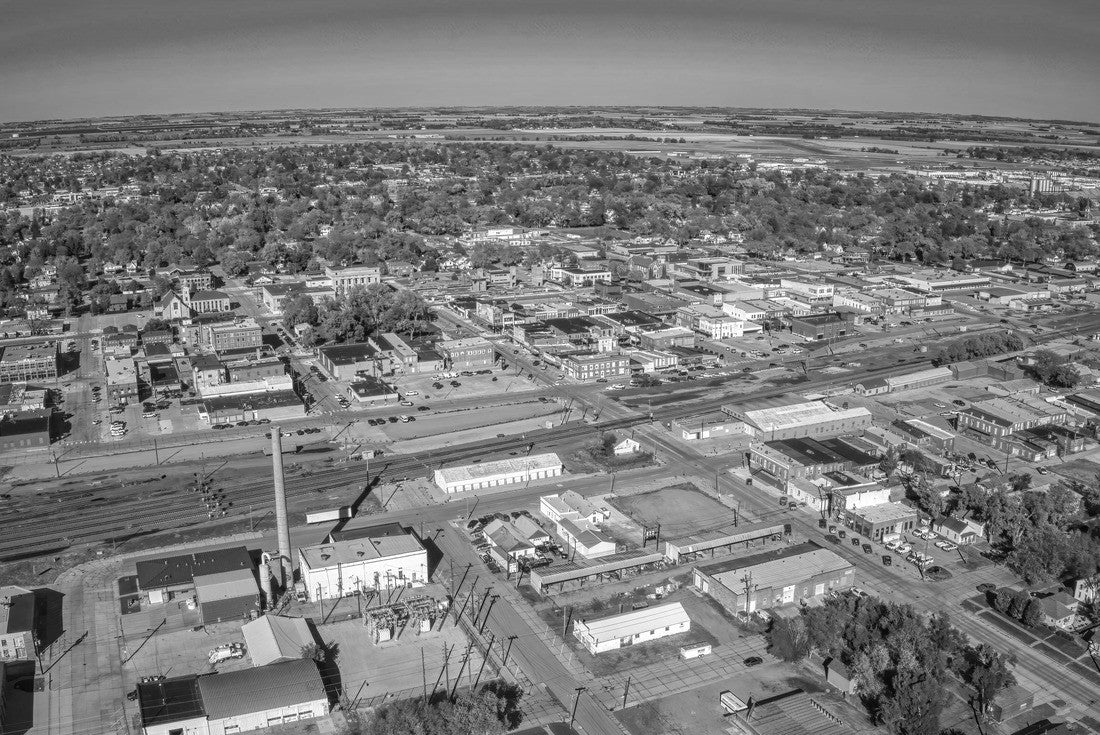 Aerial View of the small Town of Columbus, Nebraska 2000pc PuzzleBlack and White