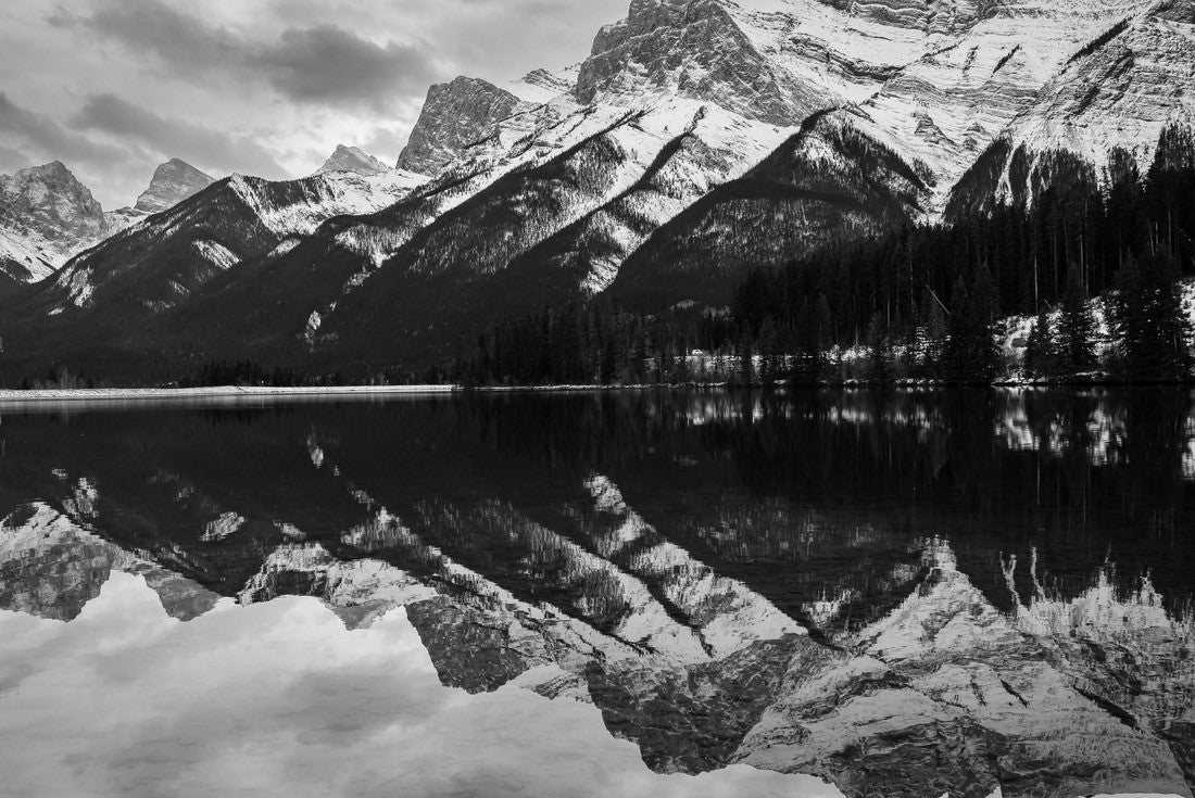 Noah Jigsaw Puzzle Canadian Rocky Mountains reflection on Grassy Lakes Canmore Alberta in black white 2000 pieces