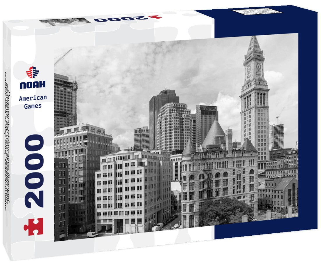 Financial downtown city view of Boston from Harbor area at day time, Massachusetts 2000pc PuzzleBlack and White