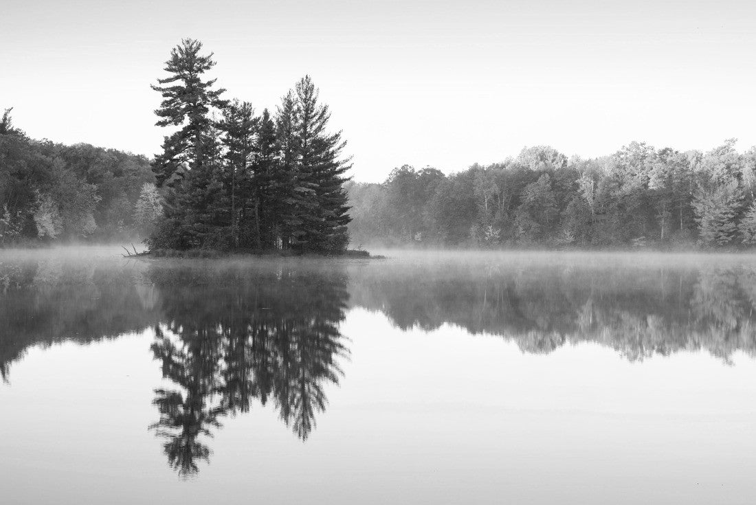 Noah Jigsaw Puzzle Beautiful, serene lake with trees in autumn and a small island in northern Minnesota at dawn in black white 2000 pieces